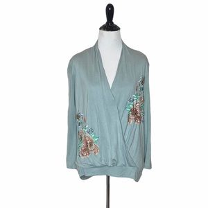 Anthropologie Akimi + Kin wrap embroidery blouse Size Small